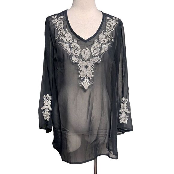 Anthony Original Tops - Anthony Original NWT Black Embellished Sheer Tunic, Blouse, Dress Size 8